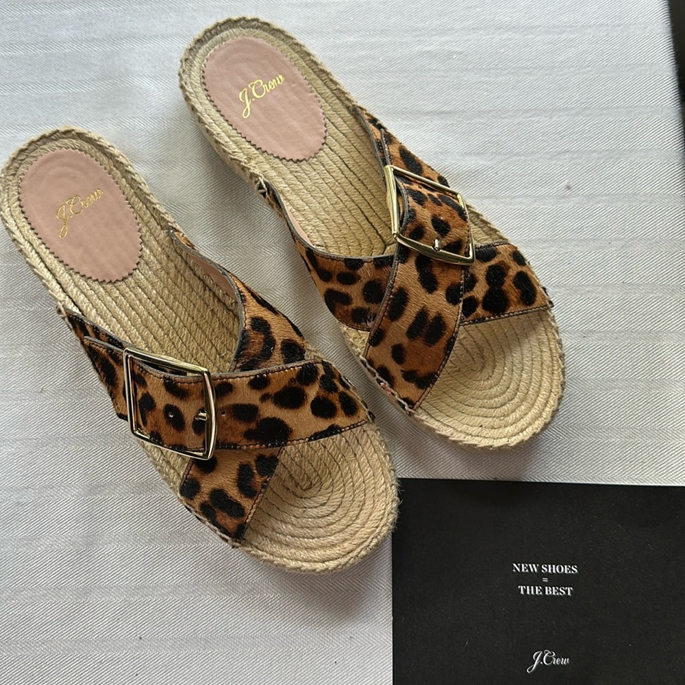 J.Crew Cheetah Calf Hair Buckle Sandals